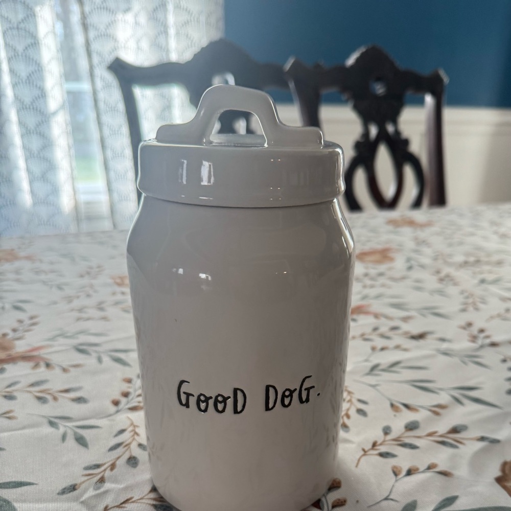 White Ceramic Dog Treat Jar-Rae Dunn